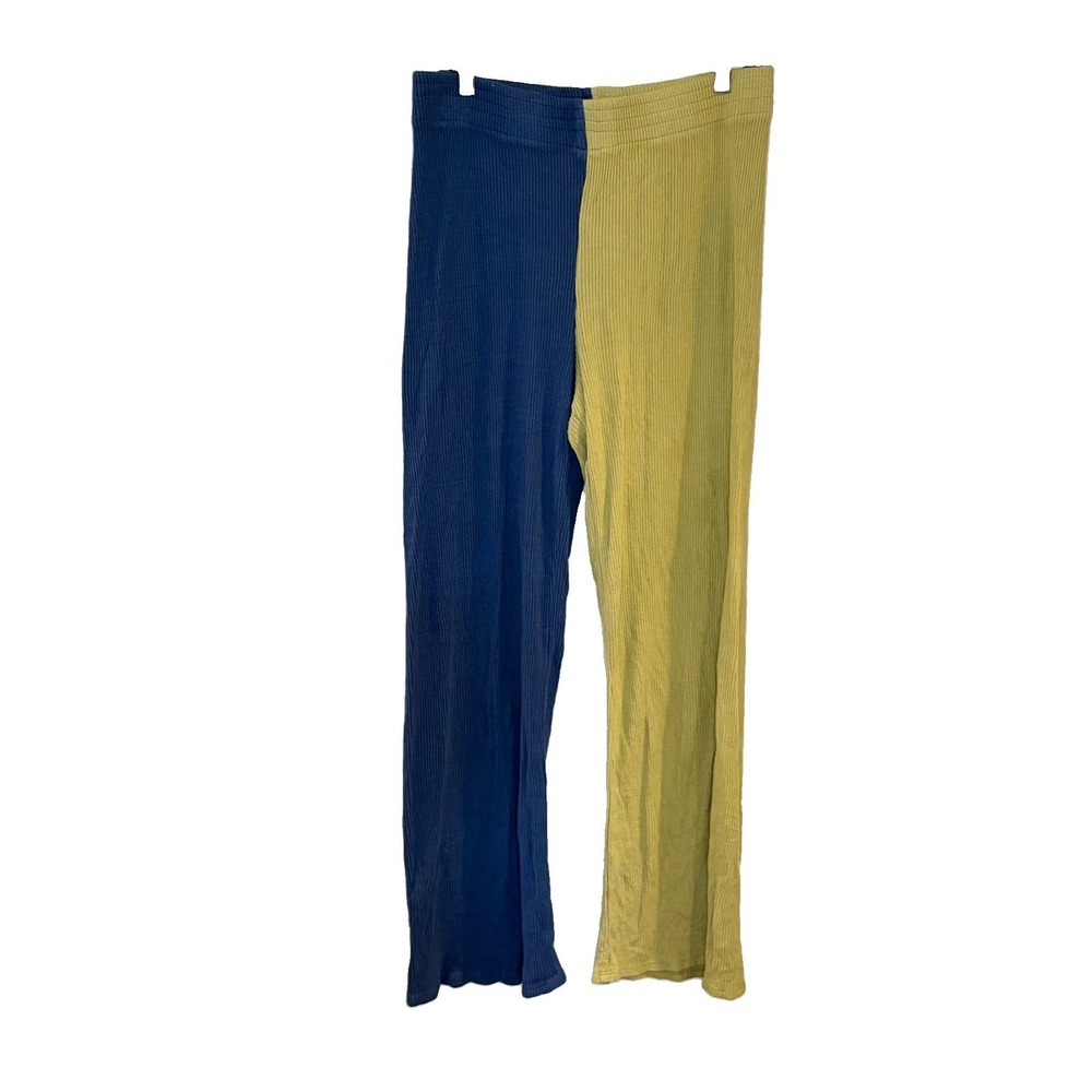 Selva Negra Ribbed Colorblock Flare Pull On Pants High Rise Blue Green Supima XL